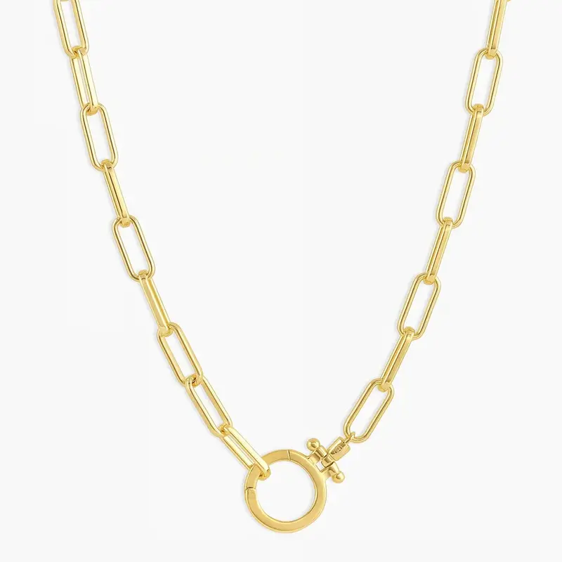 Sterling Silver with Yellow Gold Plated Round Paper Clip Chain Necklace
