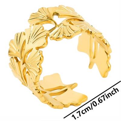 Minimalist Leaf 304 Stainless Steel Cuff Rings