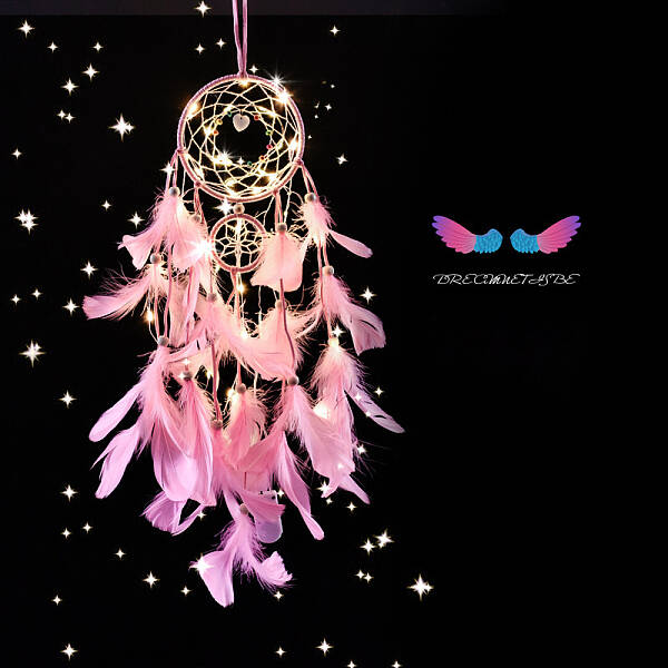 Indian Style Cotton Rope Woven Net/Web with Feather Pendant Decoration