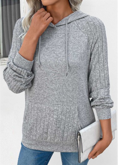 Modlily Grey Drawstring Patchwork Long Sleeve Hoodie - M