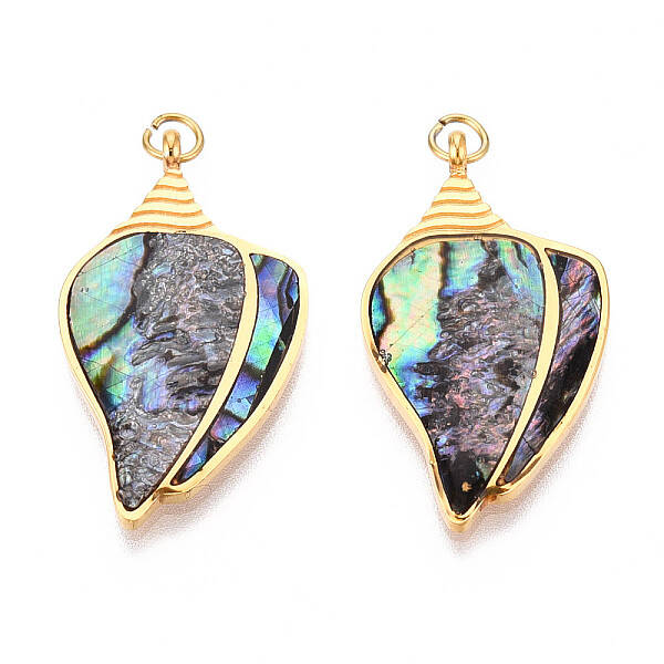 304 Stainless Steel Pave Natural Paua Shell Pendants