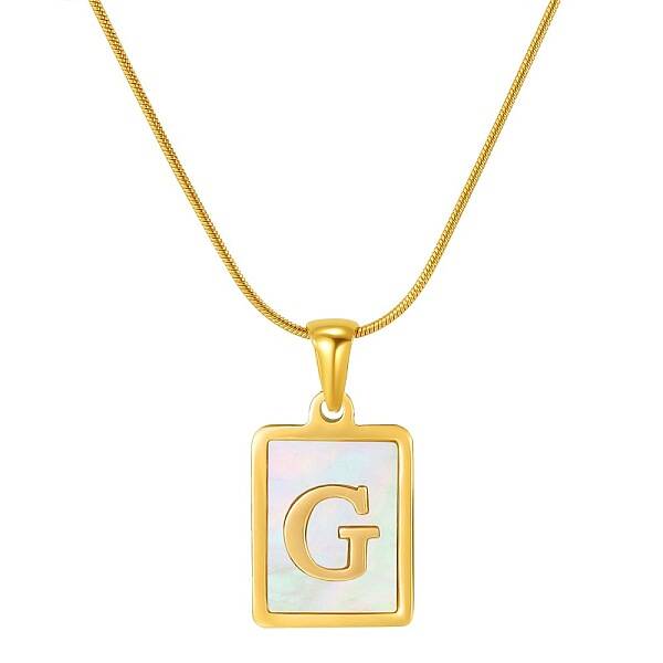 Stainless Steel Snake Bone Chain Alphabet Necklace with Shell Pendant