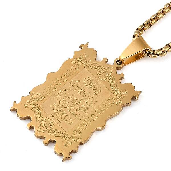 304 Stainless Steel Arabic Elements Rectangle Pendant Box Chain Necklaces