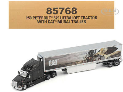 Peterbilt 579 UltraLoft Truck Tractor Black Metallic with CAT Caterpillar Mural Trailer Transport Series 1/50 Diecast Mod...