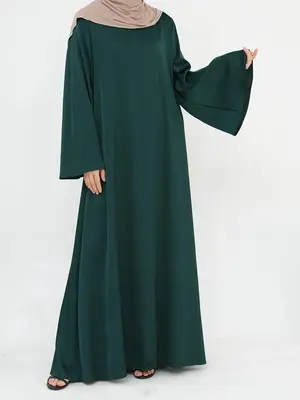 Women's Solid Color Long Sleeve Dress, Modest Casual Tie Waist Maxi Arabic Clothing for Daily Wear, Ladies Islamic Clothing f...