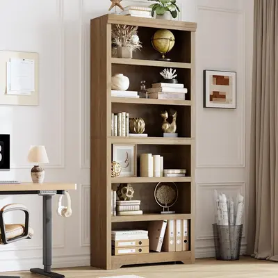 Garvee 6 Tier Bookshelf, 75 Tall Farmhouse Bookcase with Adjustable Shelves, 31.5 W Floor Standing Open Display Storage Rac...