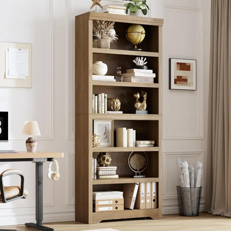 Garvee 6 Tier Bookshelf, 75 Tall Farmhouse Bookcase with Adjustable Shelves, 31.5 W Floor Standing Open Display Storage Rac...