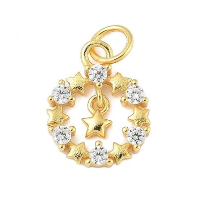 925 Sterling Silver Micro Pave Clear Cubic Zirconia Star Ring Charms