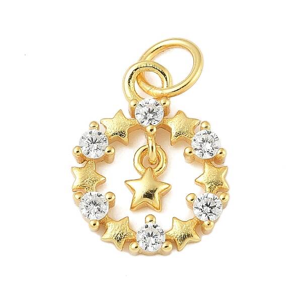925 Sterling Silver Micro Pave Clear Cubic Zirconia Star Ring Charms