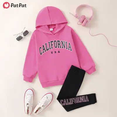 PatPat Kid Girl Letter Hooded Sweatshirt and Leggings Set