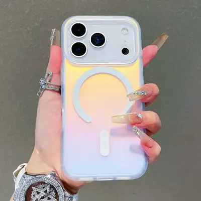 Caseethy Holographic Iridescent Rainbow Phone Cases for iPhone 17 Pro Max, 13,14,15,16 Wireless Shockproof Magnetic Protectiv...