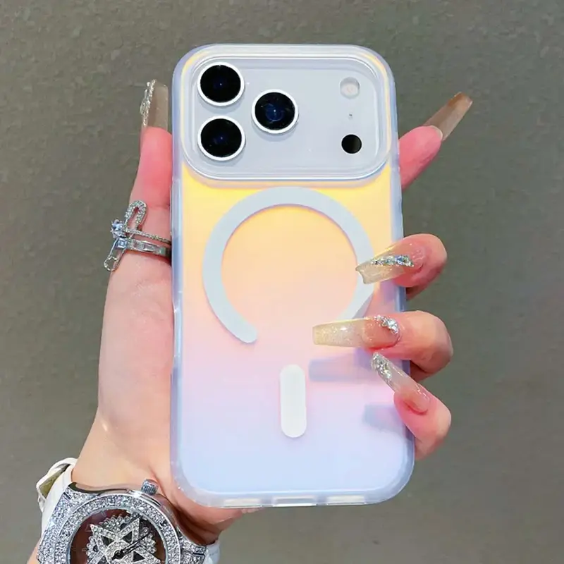 Caseethy Holographic Iridescent Rainbow Phone Cases for iPhone 17 Pro Max, 13,14,15,16 Wireless Shockproof Magnetic Protectiv...