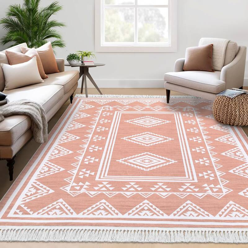 Garvee Boho Washable Area Rug, Non-Slip Moroccan Tribal Carpet with Tassels, Stain-Resistant Farmhouse Geometric Floor Cover,...