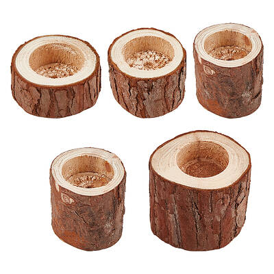 5Pcs 5 Styles Natural Wood Candle Holders