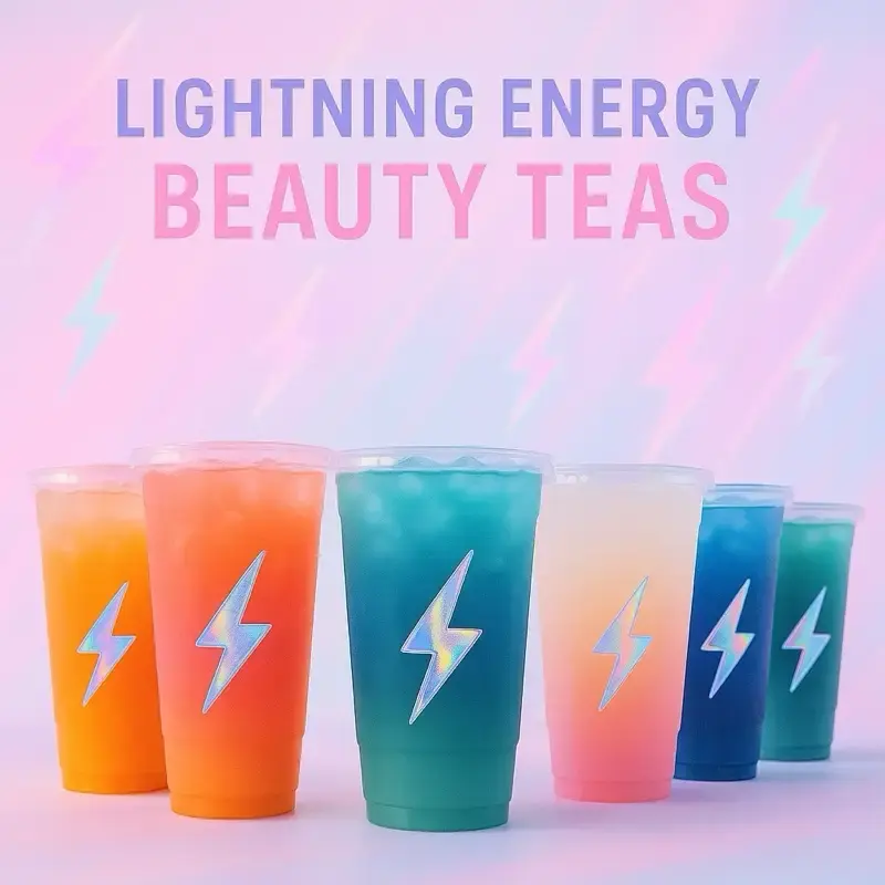 Lightning Energy Beauty Caffeine Teas - Powdered Beverage Mix Sugar Free Collagen 200mg Caffeine 30 Calories 8+ Flavors