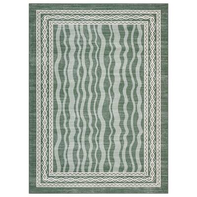 Garvee 8x10 Area Rug Modern Bordered Print Low Pile Machine Washable Faux Wool Non-Slip Stain Resistant Living Room Bedroom D...