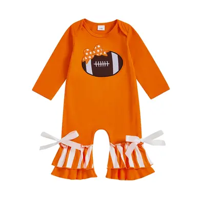Newborn Baby Football Romper Overalls Outfit Long Sleeve Ruffles Flared Jumpsuit Rugby Bows Sweatshirt Onesie Bodysuit Playsu...