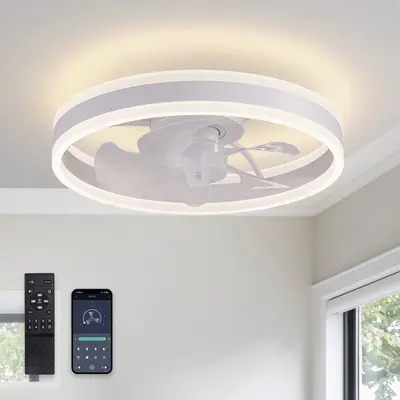 Ceiling Fans with Lights and Remote Flush Mount White Ceiling Fan with Light,6 Speeds,LED Modern 15\