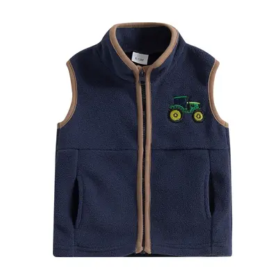 Toddler Boys Winter Fleece Vest Casual Sleeveless Zip Up Tractor Print Vest Jacket Coat with Pockets
