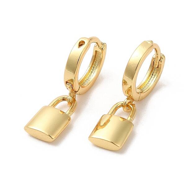 Rack Plating Brass Padlock Dangle Hoop Earrings