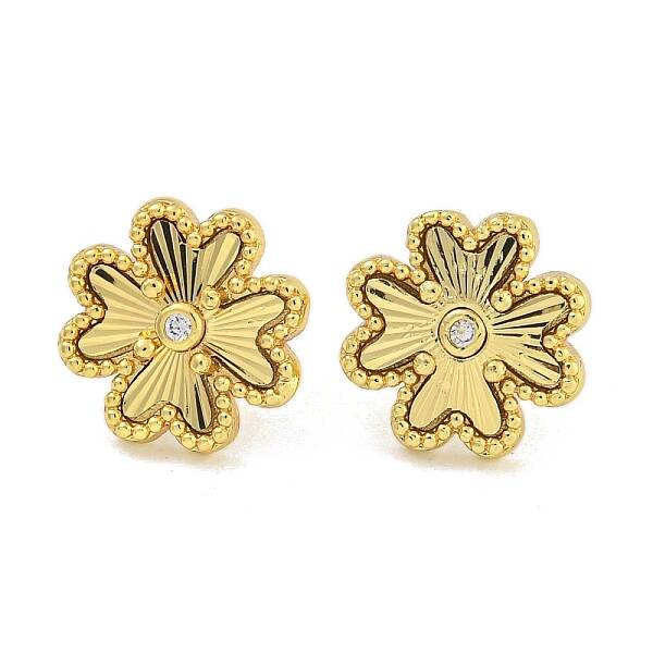 Rack Plating Flower Brass Micro Pave Clear Cubic Zirconia Stud Earrings