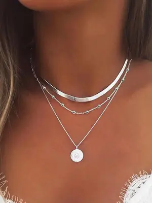 Fashionable Casual Multi-layer Flower Round Pendant Necklace, Fashion Jewelry for Party, Daily Clothing Decor, Trendy All-mat...