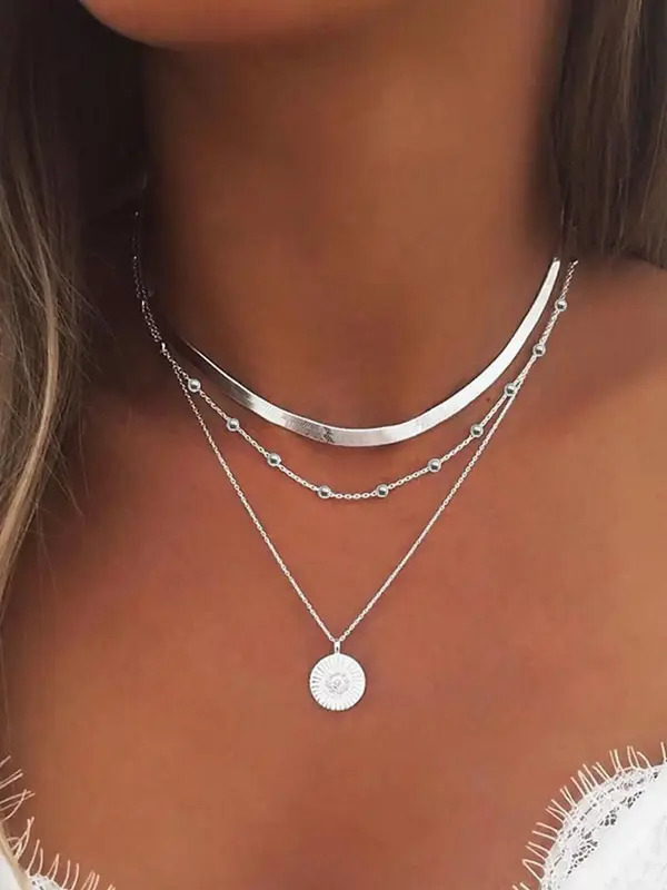 Fashionable Casual Multi-layer Flower Round Pendant Necklace, Fashion Jewelry for Party, Daily Clothing Decor, Trendy All-mat...