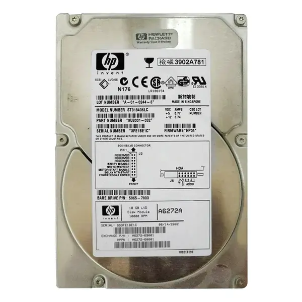 A6272-69001 HP 18.2GB Ultra-160 SCSI 10000 3.5-inch Hard Drive