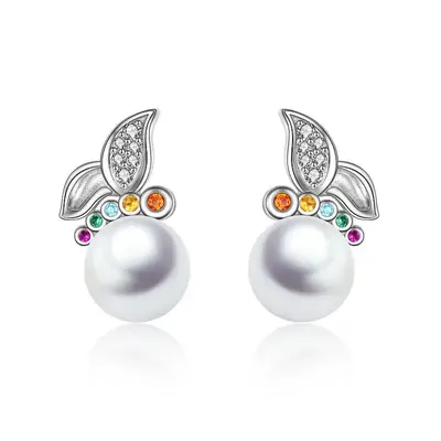 Sterling Silver Pearl Butterfly Stud Earrings
