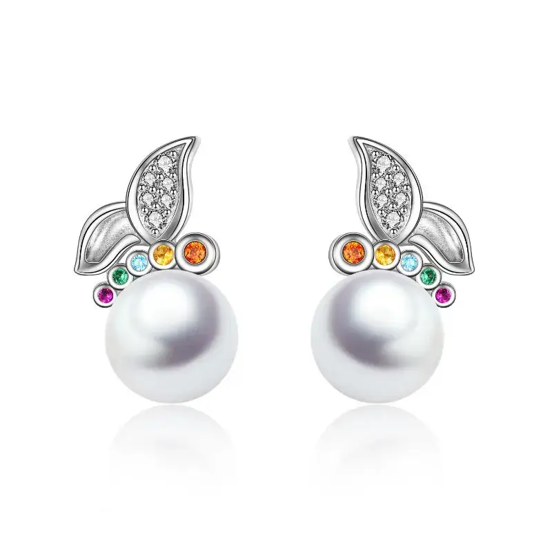 Sterling Silver Pearl Butterfly Stud Earrings
