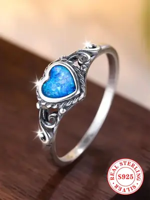 925 Sterling Silver Vintage Style Heart Shaped Decor Ring, Fashion Jewelry Accessories for Women & Girls, Trendy Exquisite Je...