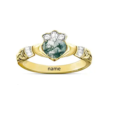 14K Gold Agate Personalized Classic Name & Wedding Ring