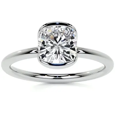 10K White Gold Cushion Cut Solitaire Moissanite Engagement Ring