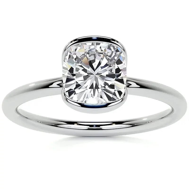 10K White Gold Cushion Cut Solitaire Moissanite Engagement Ring