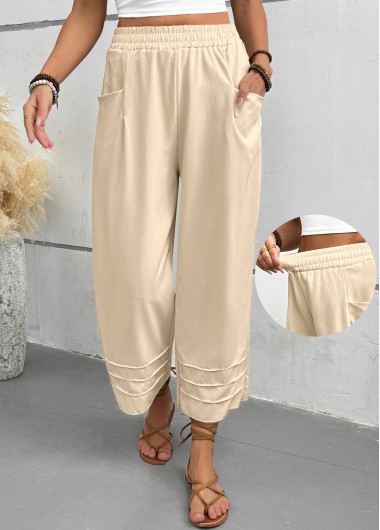 Modlily Light Camel Wide Leg Elastic Waist High Waisted Pants - 2XL