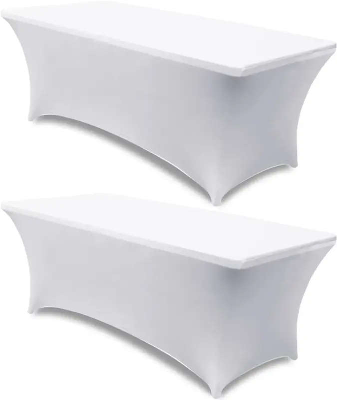 ABCCANOPY 2 Pack 6 ft Spandex Tablecloths Stretch Table Cover Rectangular Table Fitted Polyester Tablecover Table Toppers, Wh...