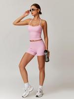 Women's Solid Cami Top & Shorts Fitness Sportswear Set, Sporty Sleeveless Top & Skinny Shorts, Ladies Sportswear for Indoor O...