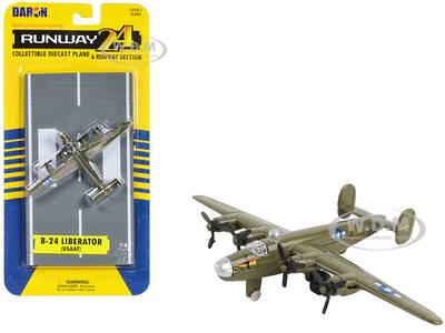 Consolidated B-24 Liberator Bomber Aircraft Olive Drab United States Army Air Force with Runway Section Diecast Model Airpl...