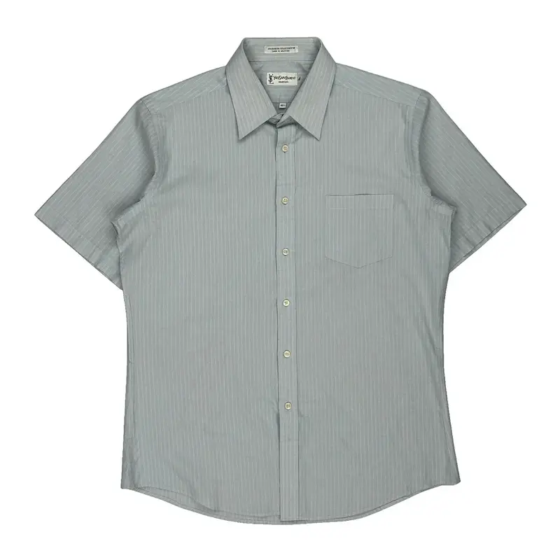 Yves Saint Laurent Striped Short Sleeve Shirt - Large Blue Polyester Blend