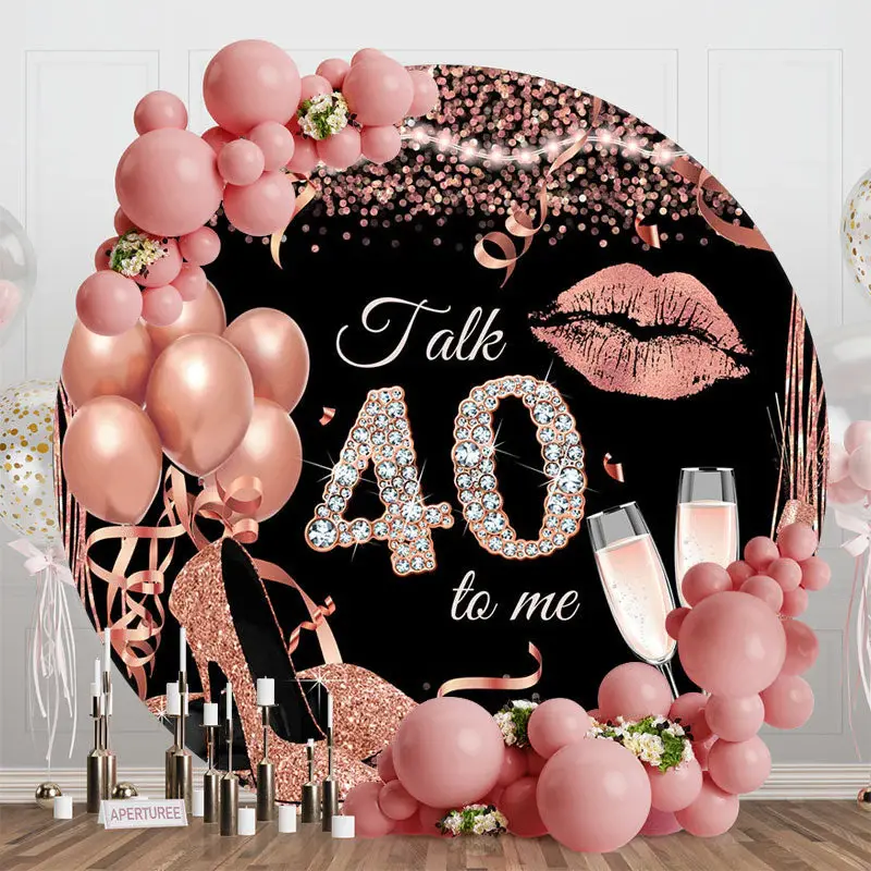 Rose Gold Balloon Heel Round 40th Birthday Backdrop - Aperturee