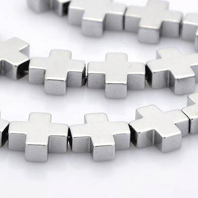 Electroplate Non-magnetic Synthetic Hematite Greek Cross Beads Strands