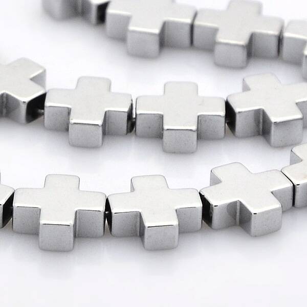 Electroplate Non-magnetic Synthetic Hematite Greek Cross Beads Strands