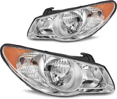YITAMOTOR® Headlights Assembly Compatible with Hyundai Elantra 2007 2008 2009 2010 Replacement Headlamp Chrome Housing Amber...