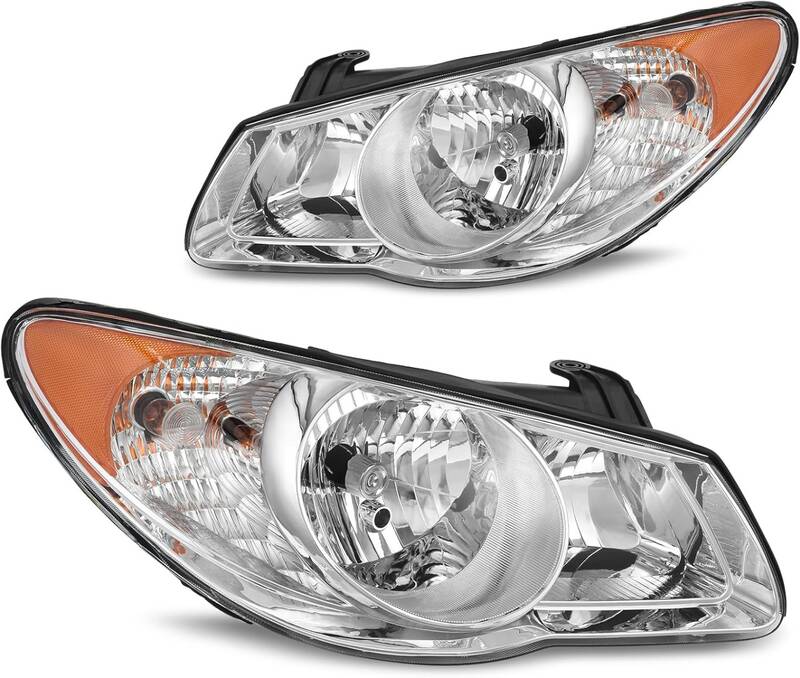 YITAMOTOR® Headlights Assembly Compatible with Hyundai Elantra 2007 2008 2009 2010 Replacement Headlamp Chrome Housing Amber...