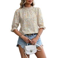 Vipwest Women's Round Neck Short Sleeve Floral Print Shirt Summer Tops Women's Daily Wear S-2XL