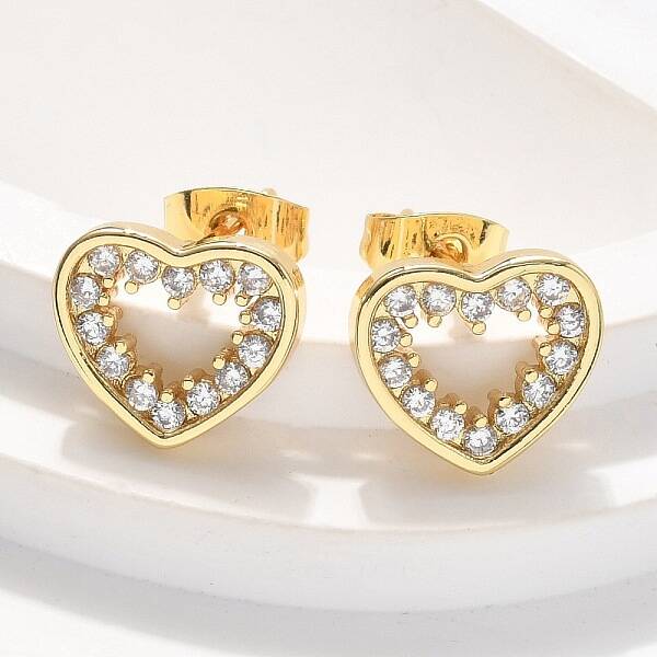 Brass Micro Pave Clear Cubic Zirconia Stud Earrings