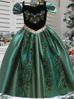 Girl's Contrast Mesh Sequin Embroidered Fit and Flare Party Dress, Elegant Colorblock Short Sleeve Dress for Party, Kids Summ...