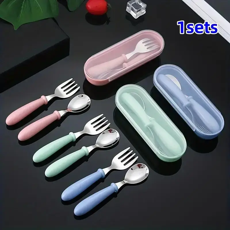 Cutlery Set with Storage Box, 3 Counts/set Including Spoon & Fork & Storage Box, Creative Tableware Set for Home Kitchen Dini...