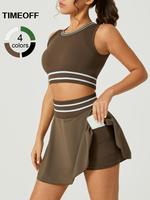 TIMEOFF Women's Two-piece Soft High Waisted Leggings and Seamless Sports Bra with Four-way Stretch and Pocket Anti Squat Fitn...