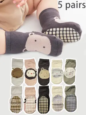Baby's Cartoon Animal Print Non-slip Ankle Socks, Cute Comfy Socks for Infant Toddler Kids, Newborn Baby Socks for All Season...